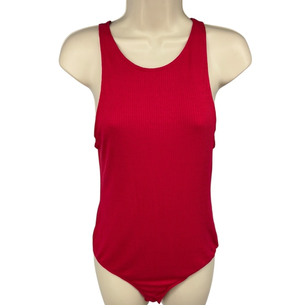Intimately Free People Red Ribbed Thong Bodysuit M Snap Gusset